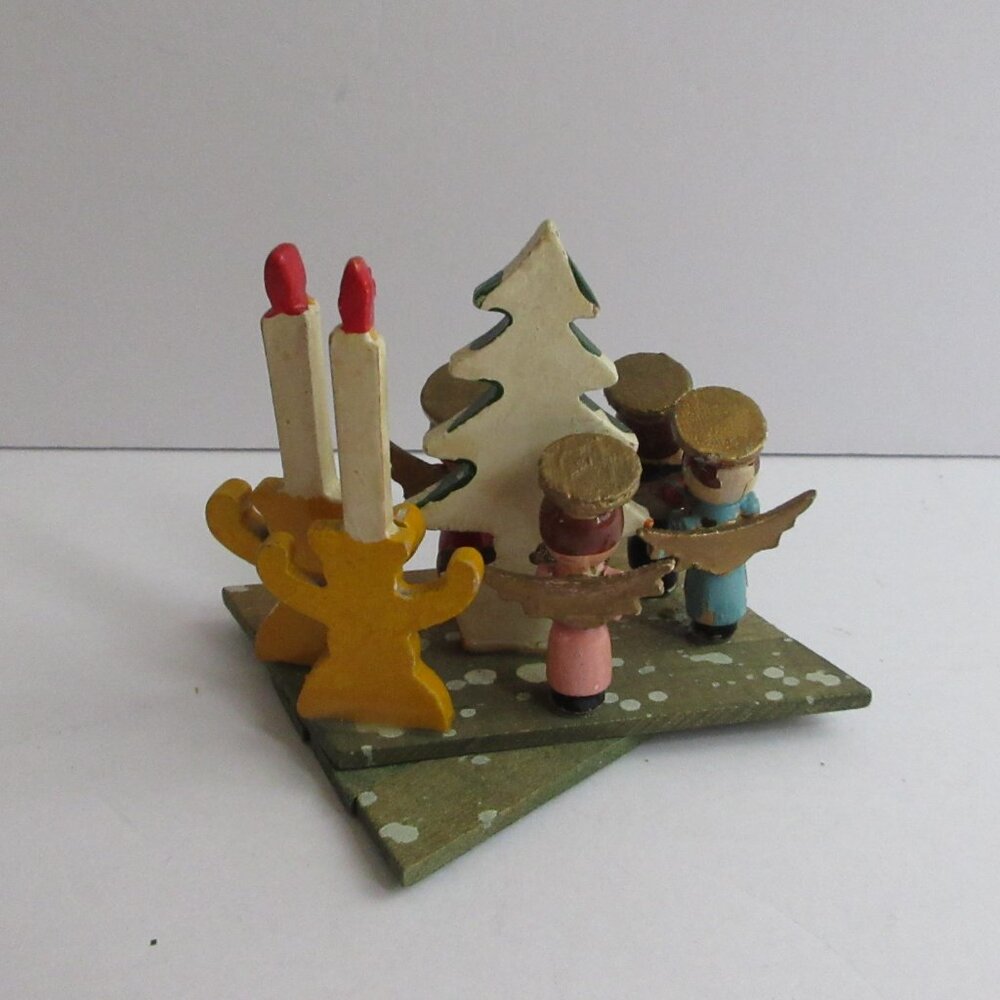 Mini Wooden Choir Angels, Tree, Candles Expanding Accordion Decoration Japan Vtg - Picture 6 of 16